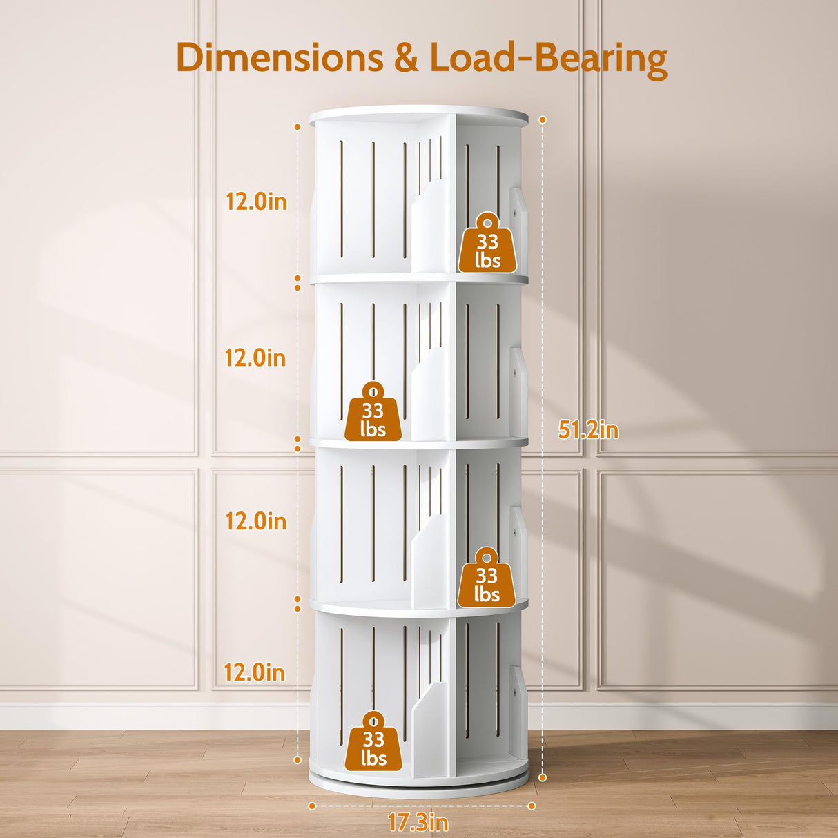 Rotating Bookshelf Tower, 4 Tier Corner Narrow Spinning Bookcase, 360° Revolving Storage Round Book Shelf, Vertical Swivel Lazy Susan Organizer for Kids Rooms Classroom Library Small Space Decor Vividwood