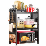 Adjustable Microwave Stand,Microwave Oven Rack Shelf Heavy Duty 3-Tier Shelf with 9 Hooks for Kitchen Shelves Counter Top Organizer, Holds 180lbs Bakers Racks for Kitchens,with Cutting Boards Stand Kitstorack