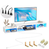 FABATO 59'' Floating TV Stand with LED Light Power Outlet, Floating Shelf for Under TV Wall Mount with Storage Shelf, Media Console Entertainment Center for Living Room, White FABATO