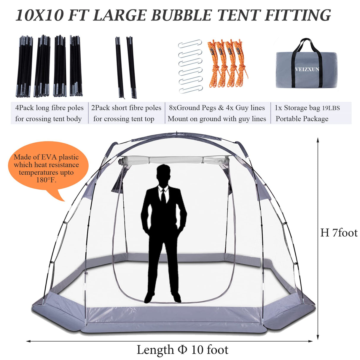 Bubble Tent 4-6 People Transparent Tent 10 'x10' Outdoor Tent Cold and Waterproof Suitable for Terrace, Canopy, Backyard Star Watching Camping Portable Tent VEIZXUN