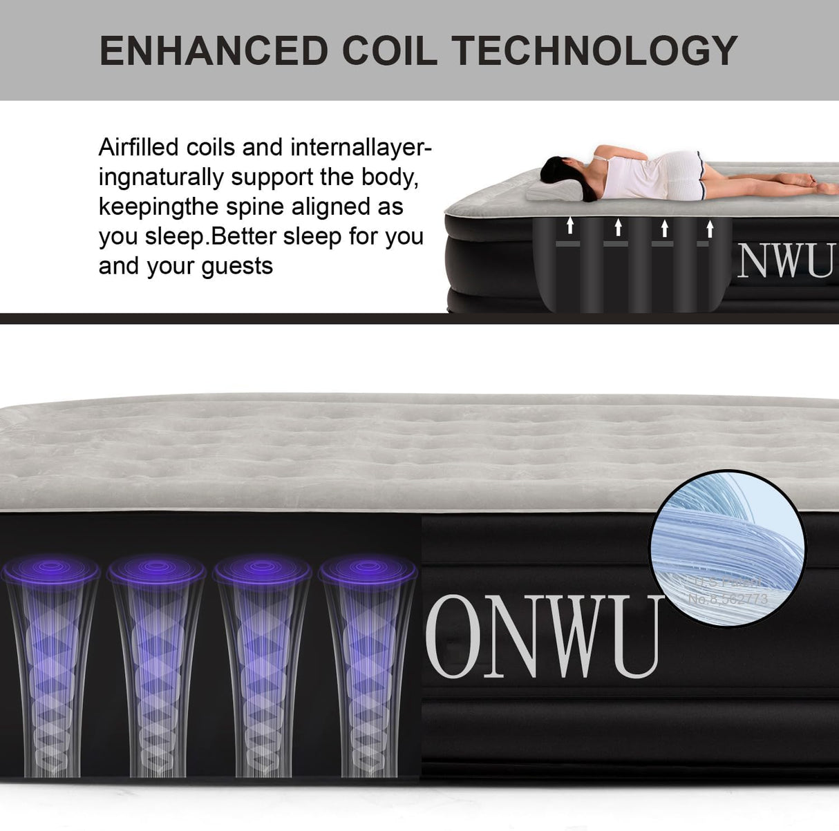 Oqsonwu Air Mattress 16" Air Bed Queen with Built in Pump, Foldable Portable Queen Inflatable Mattress, 660 lbs Weight Capacity Blow Up Air-Mattress Suitable for Guests, Indoors and Camping Oqsonwu