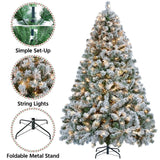 Yaheetech 6ft Pre-lit Artificial Christmas Tree with Incandescent Warm White Lights, Snow Flocked Full Prelighted Xmas Tree W/820 Branch Tips, 250 Incandescent Lights & Foldable Stand, Green & White Yaheetech