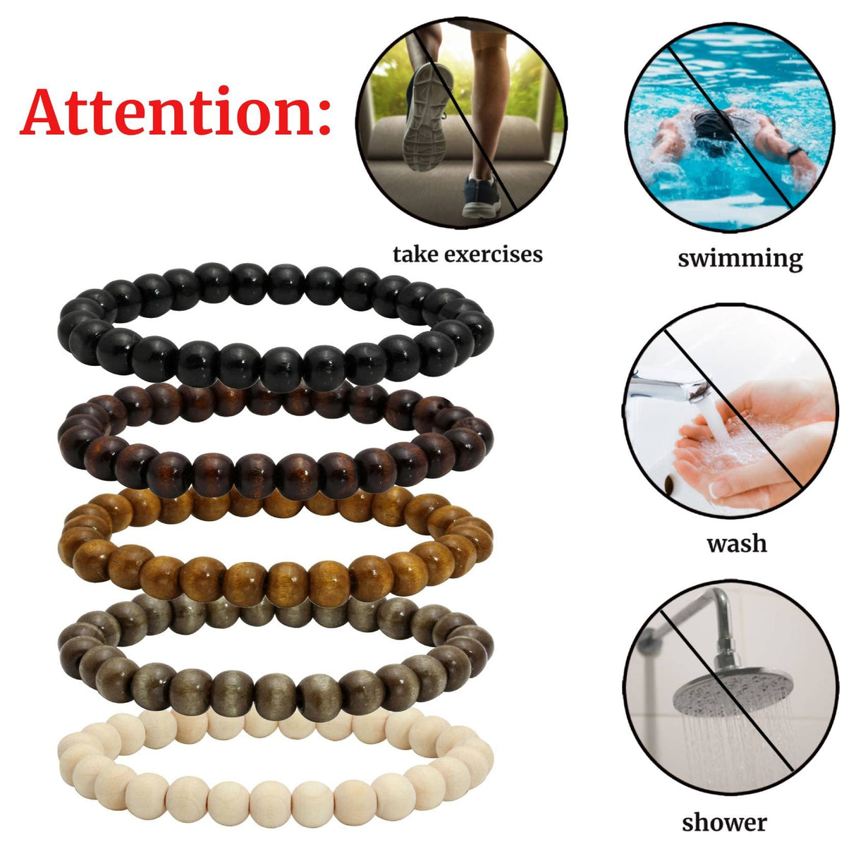 MILAKOO 5 Pcs Wooden Beaded Bracelet Bangle for Men and Women Elastic 8MM Beads MILAKOO