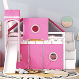 Harper & Bright Designs House Loft Bed with Slide and Storage Stairs, Wood Kids Loft Bed with Tent and Tower, Playhouse Loft Bed Frame for Kids, Teens (Twin Size, Pink) Harper & Bright Designs