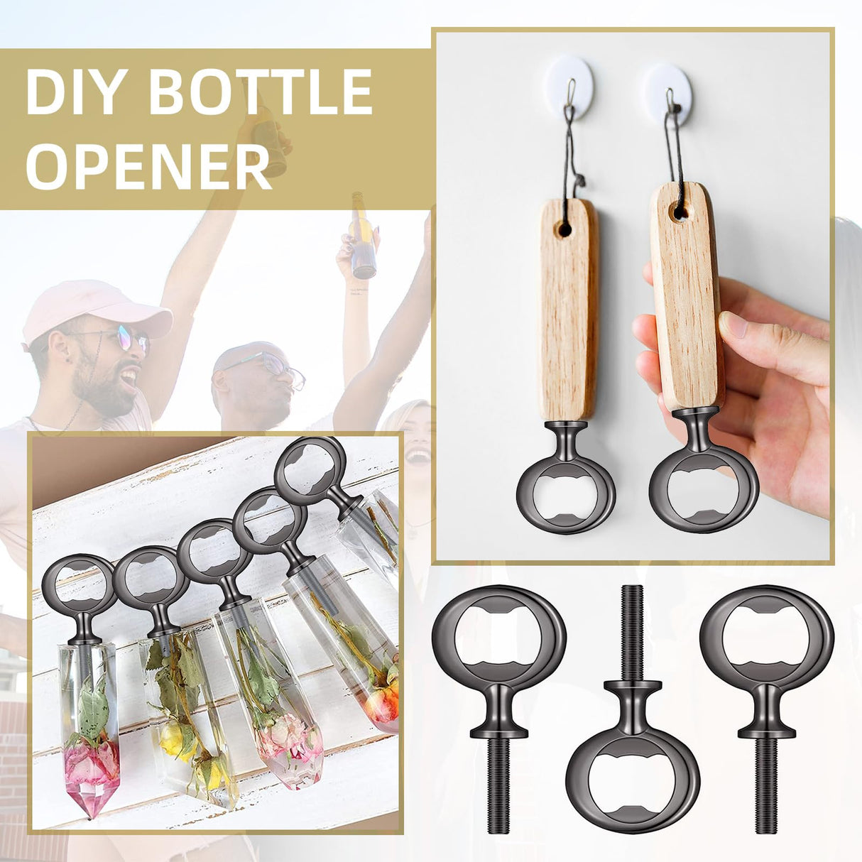 Yugada Metal Bottle Opener Kit, 20 Pcs Blank Stainless Steel Inserts, DIY Beer Opener Hardware DIY Craft Handmade Wood Turning Kits, Flat Black Inserts Yugada