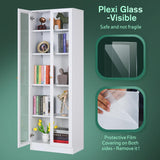 IRONMIX 70.87 Inch Tall White Enclosed Bookshelf with Acrylic Door and Adjustable Shelves IRONMIX