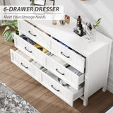 Jocoevol 6 Drawer Dresser for Bedroom, Farmhouse Dresser with Deep Drawers, Large White Dresser Wooden Double Dresser Chest of Drawers for Living Room, Hallway, Entryway (White, 6 Drawer) Jocoevol