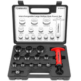 TOMMARS Hollow Punch Kit with Pin Point Punch Shaft Hole Cutter Set Gasket Punch Tools Gasket Cutter 14 PCS 5mm-35mm 3/16" to 1-3/8" TOMMARS