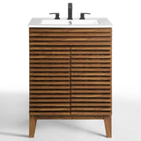 Modway Render Mid-Century Bathroom Vanity With Sink in Walnut White,24 Inch Modway