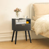 Fultyle Black Nightstand with Charging Station, Mid Cetury Modern Nightstand with Drawers, Fluted End Side Table Living Room for Bedroom and Small Space with Solid Wood (Black) Fultyle