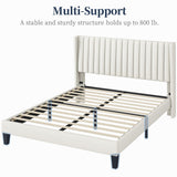 Yaheetech Queen Bed Frame Upholstered Platform Bed with Fabric Headboard, Wing Edge Design/Non-Slip and Noise-Free/Wooden Slats Support/No Box Spring Needed/Easy Assembly, Beige Queen Bed Yaheetech