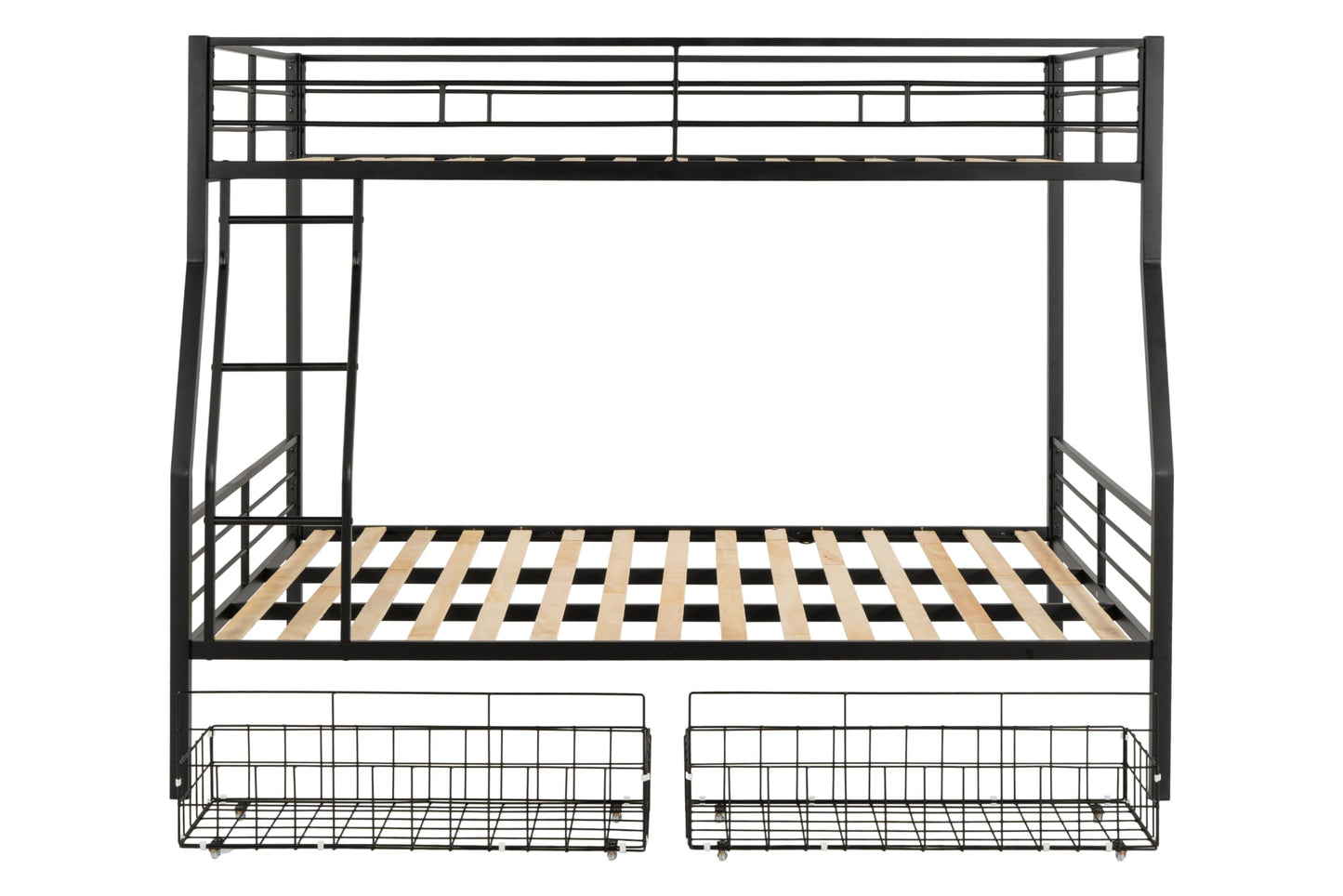 PVWIIK Full Over Queen Bunk Bed with Storage Drawers for Kids,Heavy Duty Bunk Bed w/Ladder & Full Length Guardrail No Box Spring Needed,for Dorm,Bedroom,Guest Room, Black