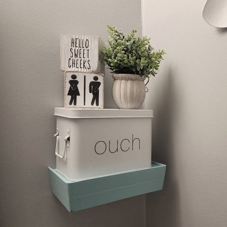 Liswit Farmhouse Funny Bathroom Decor Signs, 3 Wooden Blocks with Plant & Tray, Rustic Decoration for Bathroom Countertop Liswit