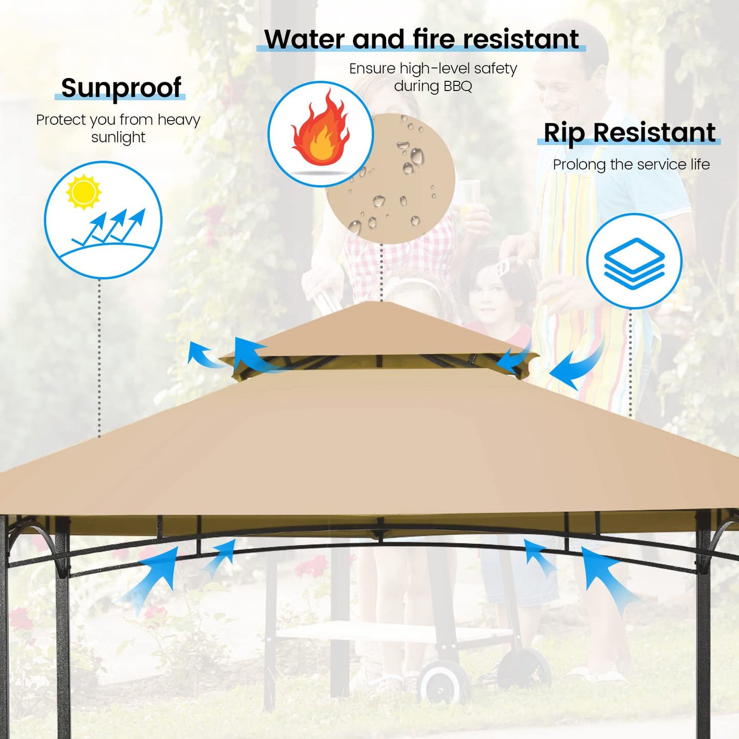 Giantex Grill Gazebo, 8ft x 5ft Grill Station with Canopy, Heavy Duty Steel Frame, 2 Side Shelves, 5 Hooks, 8 Ground Stakes, Outdoor Grill Shelter Barbecue Tent for Backyard Patio Camping (Be - WoodArtSupply