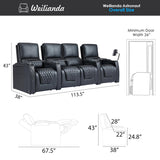 Weilianda Astronaut Zero Gravity Home Theater Seating Top Grain Leather Recliner Sofa Power Headrest Footrest with Carbon Fiber Tray Table, Tablet Stand, Cup Holders Row of 4 Loveseat Middle Black Weilianda