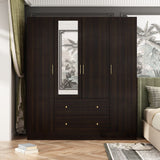 FAMAPY 4-Door Wardrobe Closet with Mirror Armoires and Wardrobes, Drawers and Shelves, Armoire Wardrobe Closet with Hanging Rod, Armoire Closet Espresso (63”W x 19.7”D x 70.9”H) FAMAPY