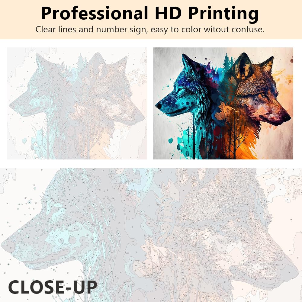 TUMOVO Paint by Numbers Wolf DIY Paint by Numbers for Adults Beginner Animals Paint by Number Kits on Canvas with Brushes and Acrylic Pigment Gift for Home Wall Decorations 16"x20"(Frameless) TUMOVO