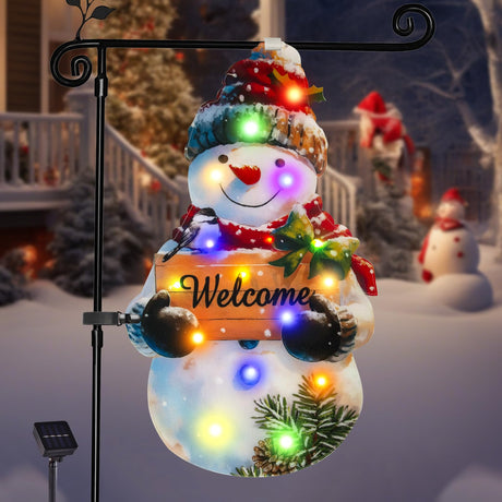 amadecohome Lighted Christmas Garden Flag 22x13, 8 Modes Double Sided Solar Christmas Decorations Outdoor LED Navidad Flag, Yard Decorations for Xmas Patio Lawn Porch (Snowman Multicolor) amadecohome