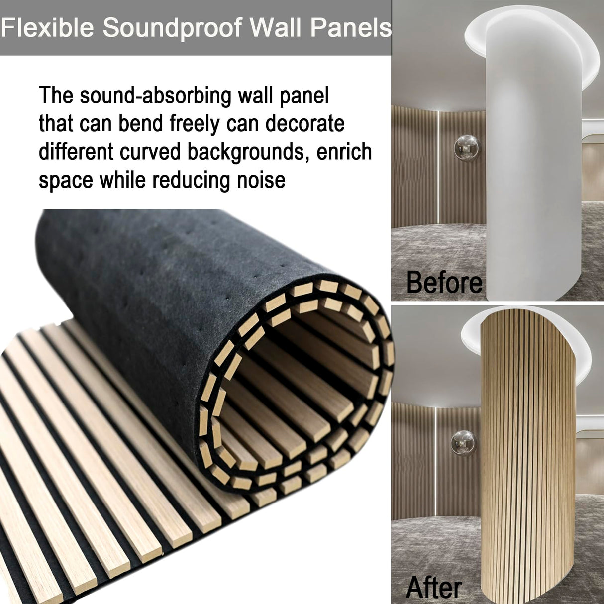 94.5 x 23.6 in Acoustic Wood Wall Panels,3D Flexible Soundproof Wall Panels,Wood Slat Wall Panel for Interior Wall Decor (White Oak) TRAIN2 ART