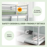 KOMFOTT Metal Low Bunk Bed Twin Over Twin, Heavy Duty Bunk Bed Frame with Ladder & Full-Length Guardrails, Metal Slatted Floor Bed Frame for Teens & Adults, No Box Spring Needed KOMFOTT