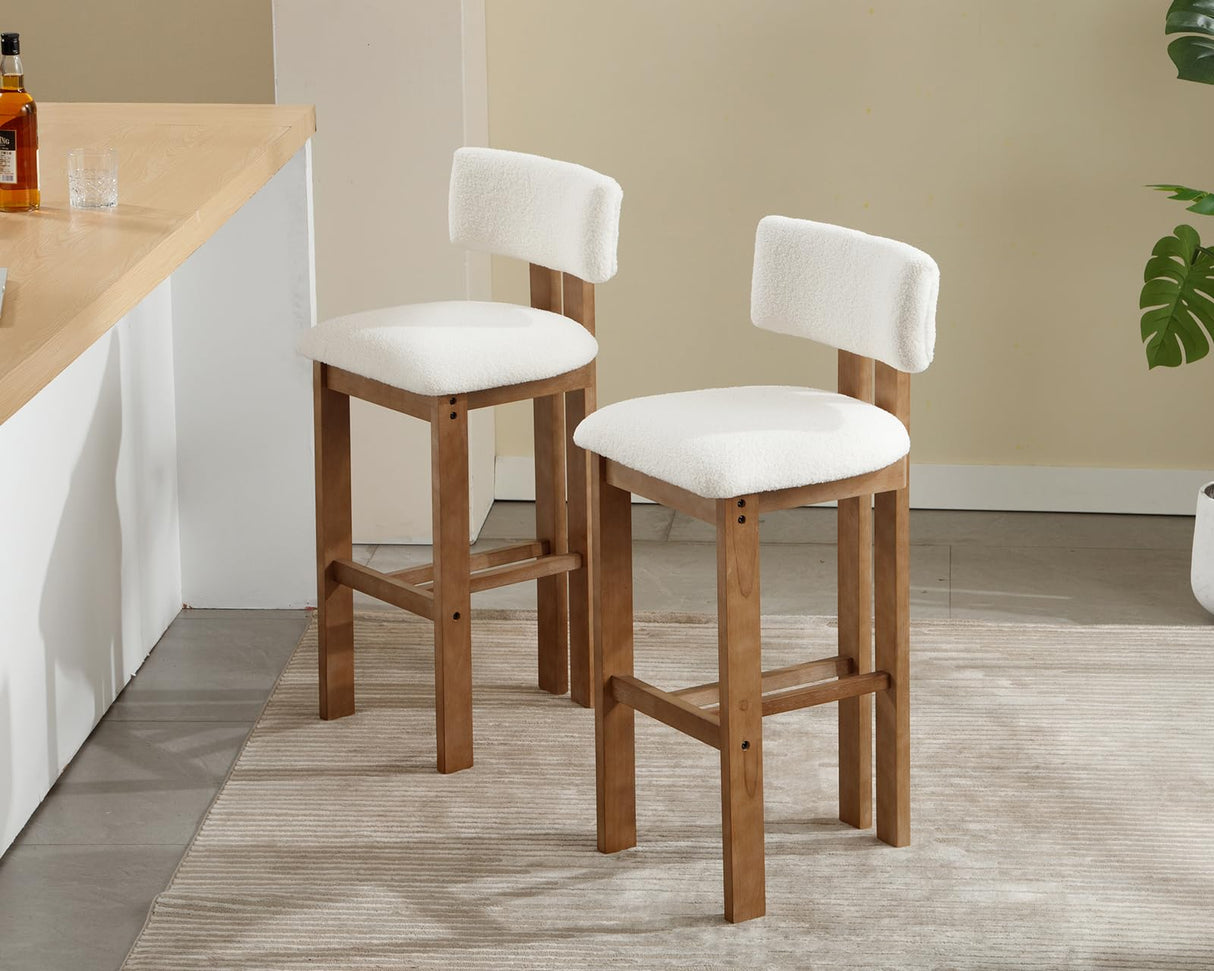 HNY 26 Inch Farmhouse Counter Stools Set of 4 with Curved Back, Modern Sherpa Boucle Upholstered Counter Height Bar Stools, Tall Kitchen Bar Chairs with Solid Wood Frame for Island Countertop, White HNY