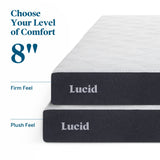 Lucid 8 Inch Full Mattress - Plush Gel Memory Foam Mattress – Bamboo Charcoal Foam –Gel Infused- Hypoallergenic Foam Mattress LUCID