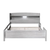 Bellemave Full Size Low Platform Bed with LED Light, Storage Headboard & Safety Rails for Kids in Grey Bellemave
