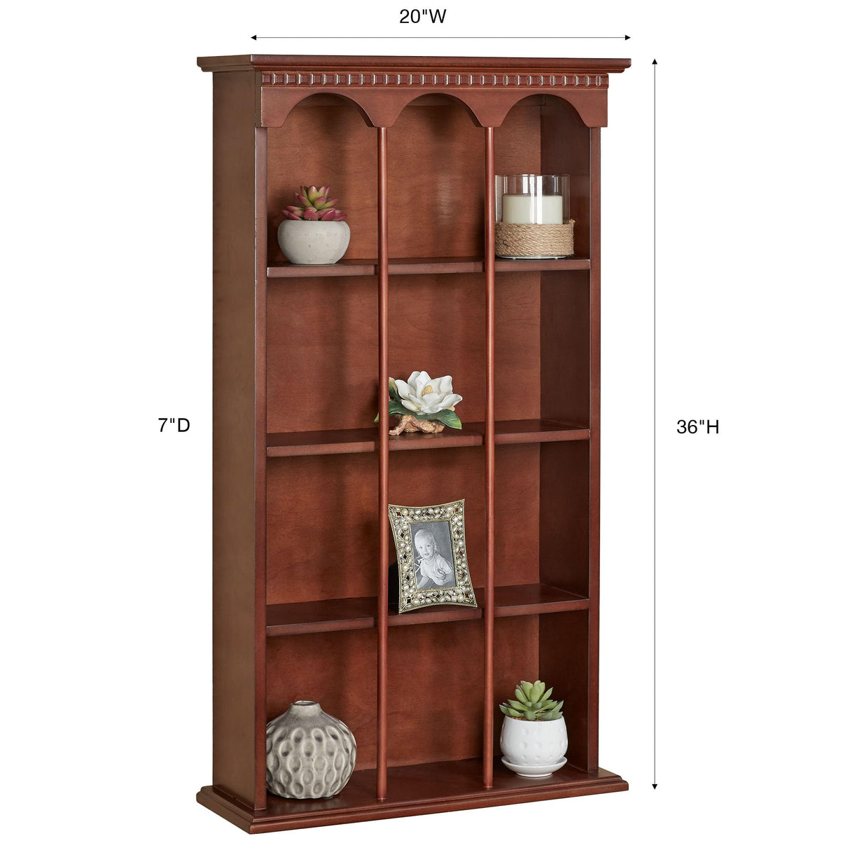 Touch of Class Mackenzie Classic Cherry Vertical Curio Shelf - Handcrafted Wood - Traditional Style Decor - Elegant Display for Bedroom, Kitchen, Living Room, Foyer - 36 Inches High Touch of Class