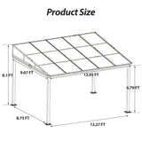 QZEN 10' x 13' Hardtop Lean to Gazebo, Wall Mounted Gazebo with Sloping Polycarbonate Roof and Netting & Curtain, Aluminum Frame Gazebo for Garden, Lawn, Backyard Deck (10’x13’) QZEN