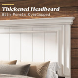 AMERLIFE Queen Size Solid Wood Platform Bed Frame, 62" Tall Farmhouse Headboard, Distressed White Finish, Noise-Reduction Design, Easy Assembly, No Box Spring Needed AMERLIFE