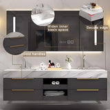 Kadaligh 60IN Modern Double Sink Bathroom Vanity - Floating Bathroom Vanity Cabinet Include 2 Sink Designs & Dressing Mirror Cabinet with LED | 4 Large Drawers & Golden Handles, Grey Kadaligh