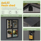 Patiowell 4' x 6' Outdoor Storage Shed with Floor, Plastic Shed Outside Resin Tool Shed with Window and Lockable Door for Backyard Garden Patio Lawn, Dark Grey (Fit-it Shed) Patiowell