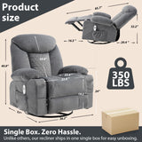 KCREAM Recliner Chair,Rocking Chair with Massage & Heat, 360° Swivel Rocking Chair for Adults, Manual Rocker Recliner with Cup Holders for Living Room, Bedroom, Nursery,Light Gray KCREAM