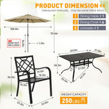 SUNCROWN 7-Piece Outdoor Wrought Iron Chairs and Table Patio Dining Furniture Set - 6 Stackable Metal Chairs, 1 Steel Slat Bistro Table and 1 Brown 9Ft Patio Umbrella for Garden Backyard Deck SUNCROWN