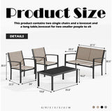 Greesum 4 Pieces Patio Furniture Set, Outdoor Conversation Sets for Patio, Lawn, Garden, Poolside with A Glass Coffee Table, Brown Greesum