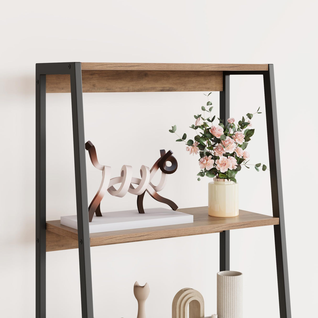 BOTLOG Industrial Ladder Bookshelf with 3 Fabric Storage Drawers, 4-Tier Bookcase, Display Standing Shelf Unit Storage Organizer for Living Room, Entryway, Office, Rustic Brown BOTLOG