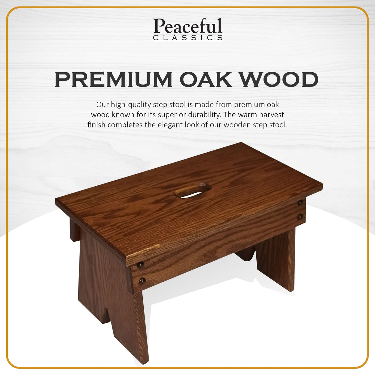 Peaceful Classics Step Stool - Amish Handmade Kids Step Stool - Bathroom, Bedroom, Living Room Or Kitchen Step Stool for Adults - Multipurpose Foot Stool Made of Solid Oak (9" High, Harvest) Peaceful Classics