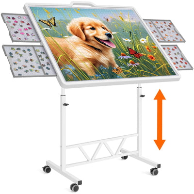 Lifewit 1500 Pieces Adjustable Jigsaw Puzzle Table with Wheels, 360-degree Angle/Height Adjustable, Puzzle Board with Metal Legs, Drawers, Felt Mat, Protective Cover, Ideal Gift, 33.3" x 25.4", White