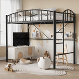GarveeHome Loft Bed Twin Size, Heavy Duty Metal Loft Bed Frame with Arched Guardrail and Safety Ladder, Space-Saving, No Box Spring Needed, Modern Black GarveeHome