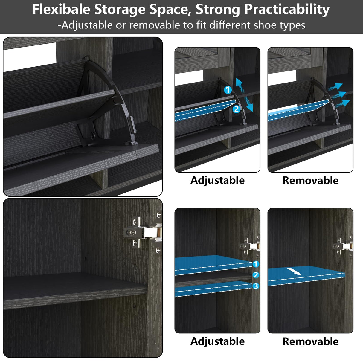 Auromie Free Standing Shoe Organizer with 2 Flip Drawers and Side Cabinet, Entryway Narrow Shoe Storage with Door for Hallway and Living Room (Black Plus) Auromie