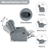 EBELLO Classic Manual Recliner Chair with Soft Padded Headrest and Armrest, Overstuffed Recliner Single Sofa Chair for Living Room, Bedroom, Grey EBELLO