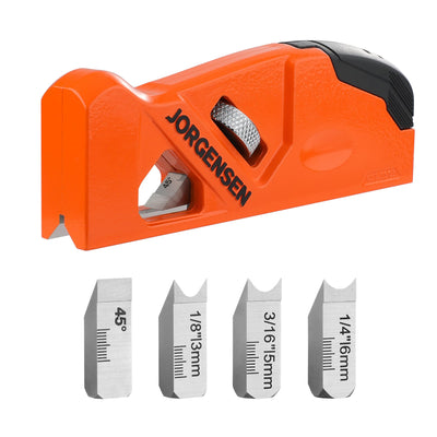 JORGENSEN Chamfer Plane, Edge Corner Plane with 4 Cutter Heads, Storage Space - Hand Plane for Woodworking, Professional Carpenter Woodworking Tools for Edge Trimming of Wood, Edge Corner Flattening