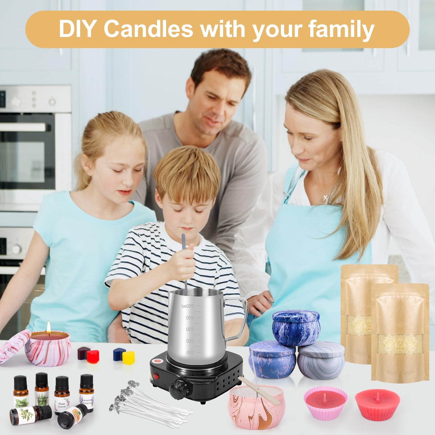 YUEONEWIN Candle Making Kits for Adults, Candle Making Supplies Accessory, DIY Scented Candle Set with Soy Wax, Essential Oil, Wicks, Wax Melting Pot, Moulds, Candle Jars, Dye, Make Your Own Candles