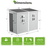 WACASA Outdoor Storage Sheds with Floor, 8X4FT Waterproof Resin Sheds with Lockable Door, Window & Vents, Plastic Storage Shed for Patio, Garden, Yard, Tools WACASA