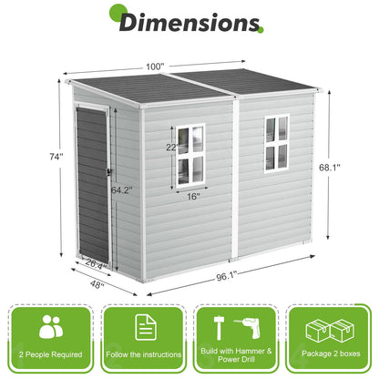 WACASA Outdoor Storage Sheds with Floor, 8X4FT Waterproof Resin Sheds with Lockable Door, Window & Vents, Plastic Storage Shed for Patio, Garden, Yard, Tools