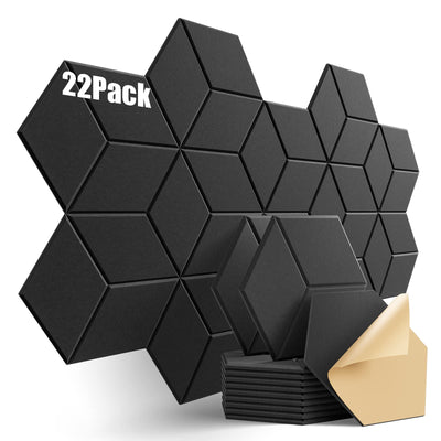 Dailycooper 22 Pack Self-adhesive Acoustic Panels 12" X 10" X 0.4" - Sound Proof Foam Panels with High Density, Fashionable Y-Lined Design, Flame Resistant, Absorb Noise and Eliminate Echoes(Black)