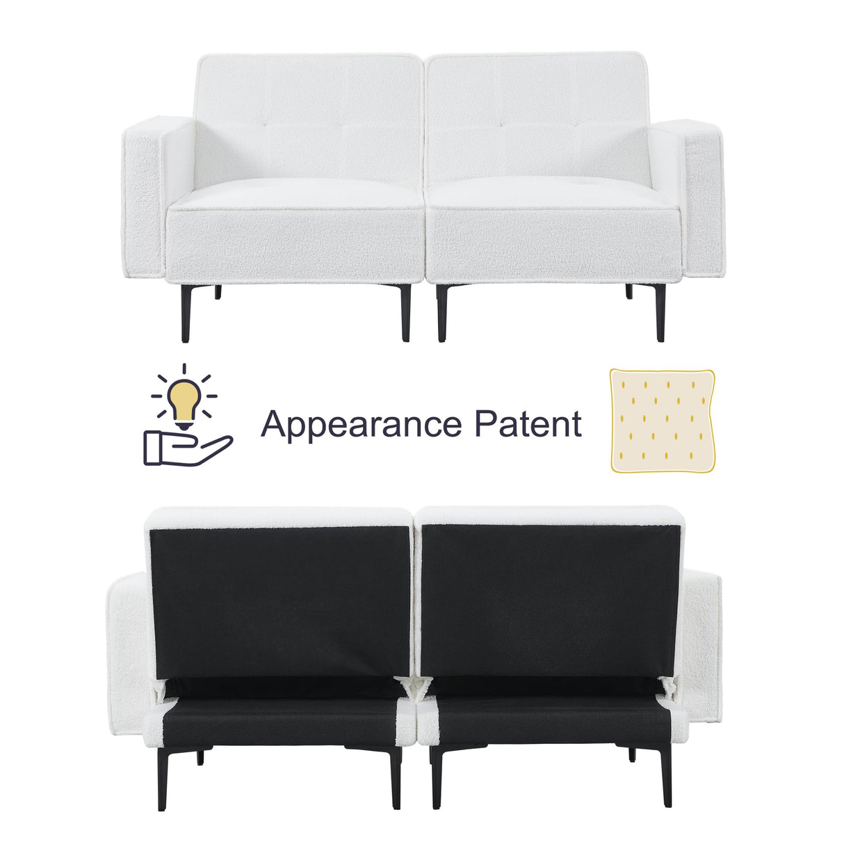 Furnify Small Loveseat for Living Room, 67" Sleeper Sofa Couch, Modern Futon with Adjustable Backrest, Comfy Two Seater Sofa for Bedroom Apartment Office, Teddy Fleece Fabric - White Furnify