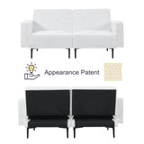 Furnify Small Loveseat for Living Room, 67" Sleeper Sofa Couch, Modern Futon with Adjustable Backrest, Comfy Two Seater Sofa for Bedroom Apartment Office, Teddy Fleece Fabric - White Furnify