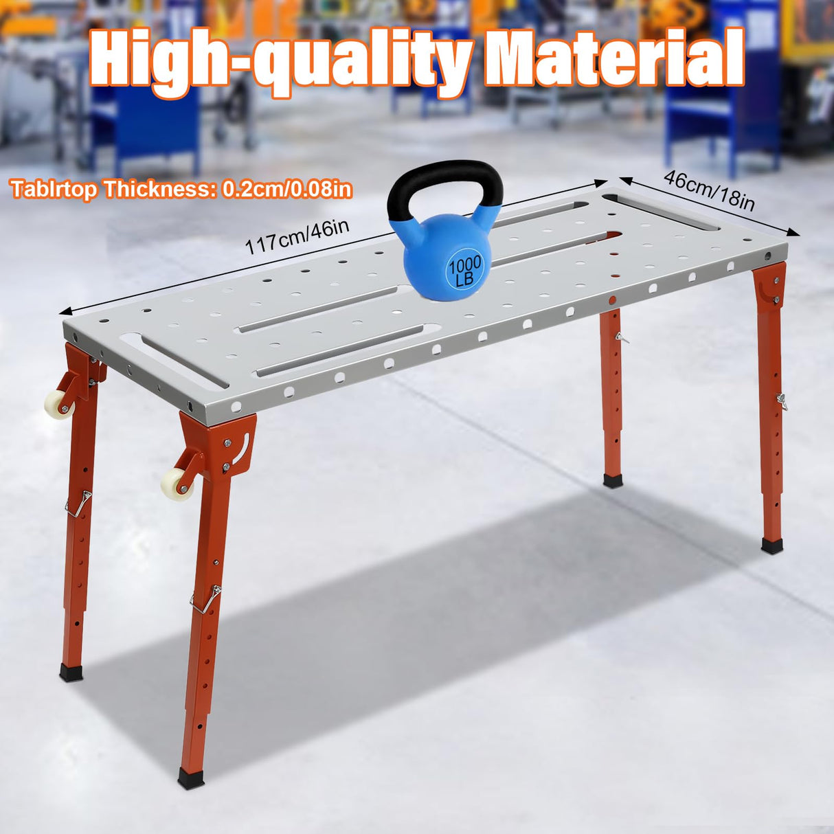 Portable Welding Table,Folding Steel Welding Workbench Table on Wheels,46 X 18in Tabletop,1000lbs Load Capacity,Adjustable Height ERAAND