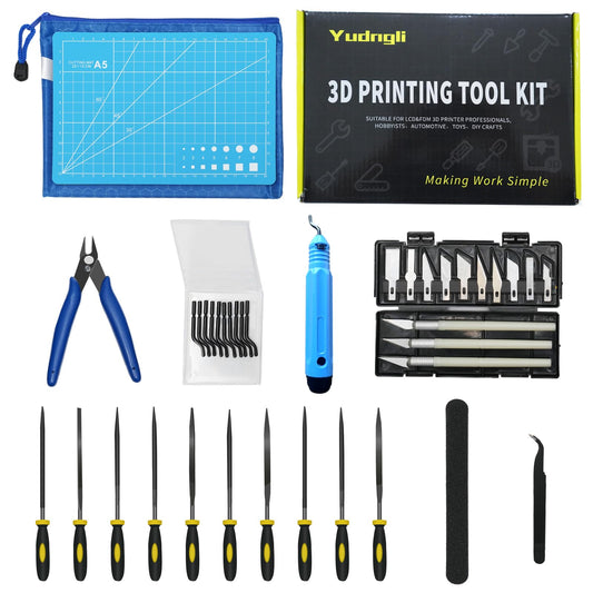 39 Piece 3D Printer Tool Kit with Deburring Tool 3D Printer Accessories for Cleaning, Resin Printing Includes Needle Files, Blades, Tweezers, Pliers, and Storage Bag Yudngli - WoodArtSupply